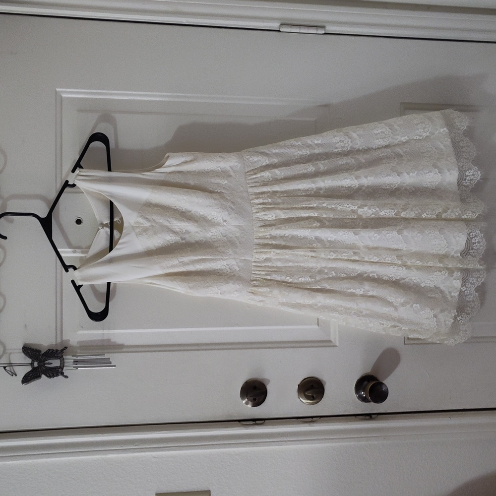 Lace dress.Above knee length. Button up top back with a portion top out